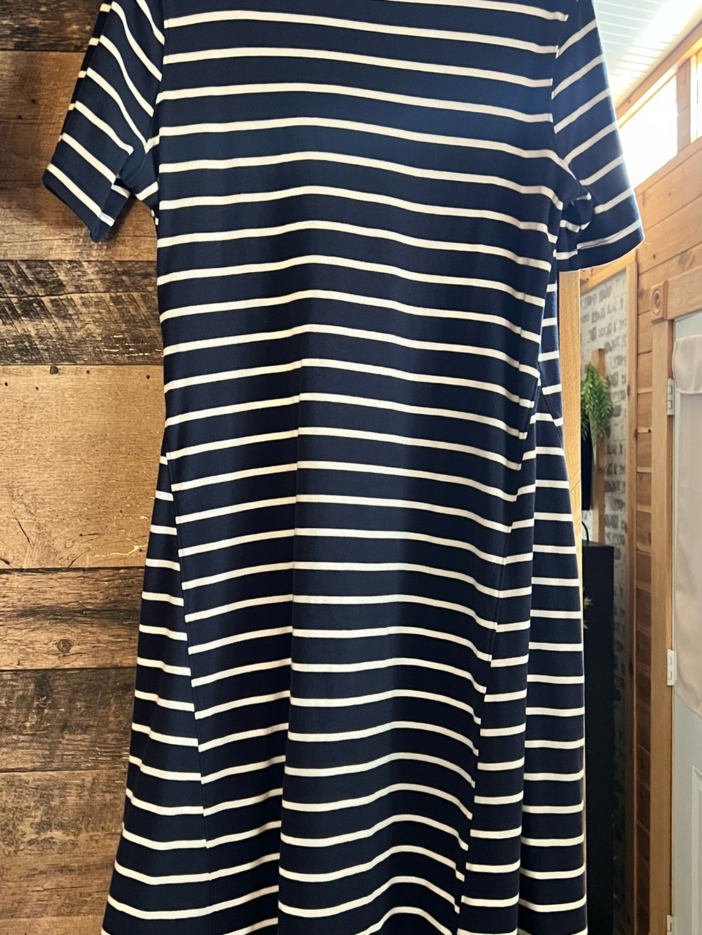 Time and Tru XL 16-18 Navy White Striped Cotton Maxi T-Shirt Dress